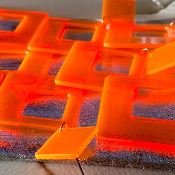 Neon Orange Large Acrylic Geometric Dangle Earrings - Picture 5 of 8